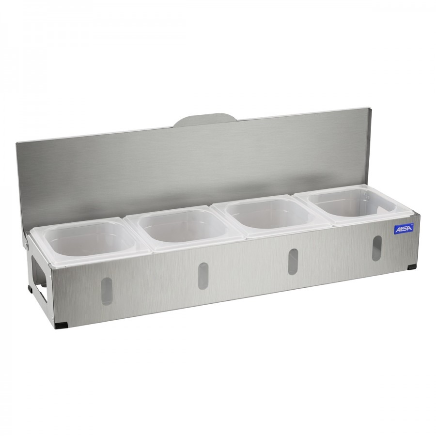 Condimentadora Pizzarola Inox 4 Cubas Acrílico Tampa Reta - Aisa